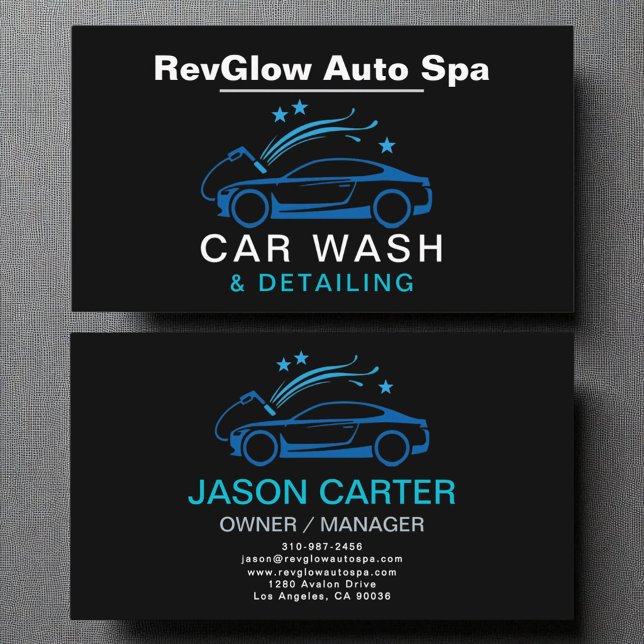 Modern Car Wash & Detailing Blue Luxury Style Business Card (Creator Uploaded)