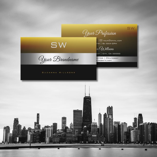 Modern Caramel Black Silver Decor and Monogram Business Card (Creator Uploaded)