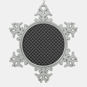 Modern Carbon Fibre Style Print Background Snowflake Pewter Christmas Ornament