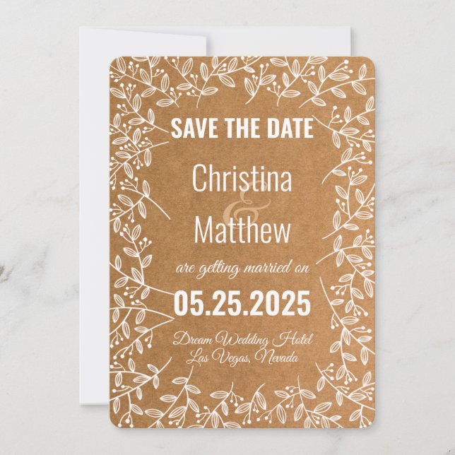 Modern Cardboard Style Save The Date Card (Front)