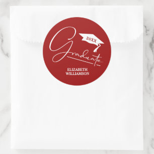 Modern Cardinal Red Graduation Party Classic Round Sticker