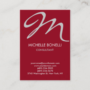 Modern carmine grey script monogram business card