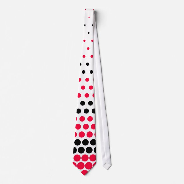 Modern Carmine Red and Black Polka Dot Tie (Front)