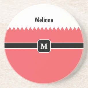 Modern Carmine Red Holiday Monogram Coaster