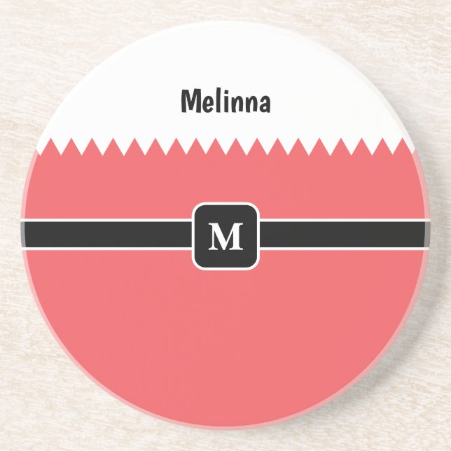 Modern Carmine Red Holiday Monogram Coaster (Front)
