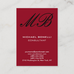 Modern carmine red script monogram business card