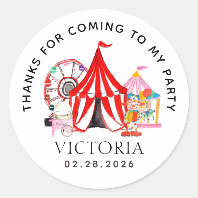 Modern Carnival Circus Festival Show Kid Birthday  Classic Round Sticker (Front)