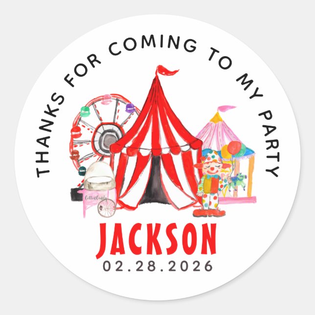 Modern Carnival Circus Festival Show Kid Birthday  Classic Round Sticker (Front)