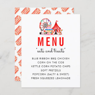 Modern Carnival Circus Show Birthday Party Menu