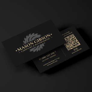 Modern Carpenter Woodworker Logo Black Business Card
