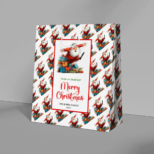 Modern Cartoon Santa Claus playful holiday  Medium Gift Bag