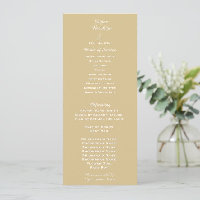 Modern Cashmere Wedding Order of Service Program (Standing Front)