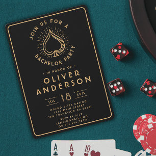 Modern Casino Bachelor Party Poker Card   Black