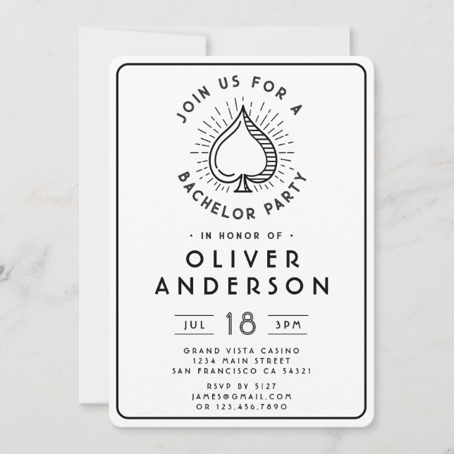 Modern Casino Bachelor Party Poker Card | White (Front)