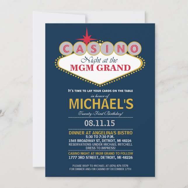 Modern Casino Dinner Party Birthday Invite (Front)