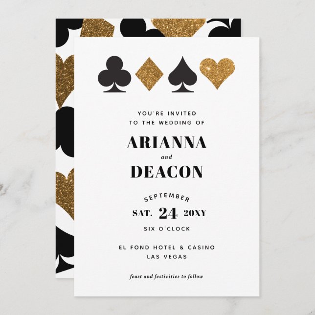 Modern Casino Gold Glitter Wedding Invitation (Front/Back)