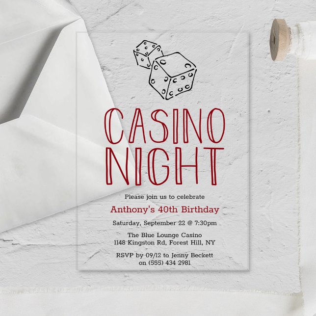 Modern Casino Night Birthday Party Acrylic Invitations (Creator Uploaded)