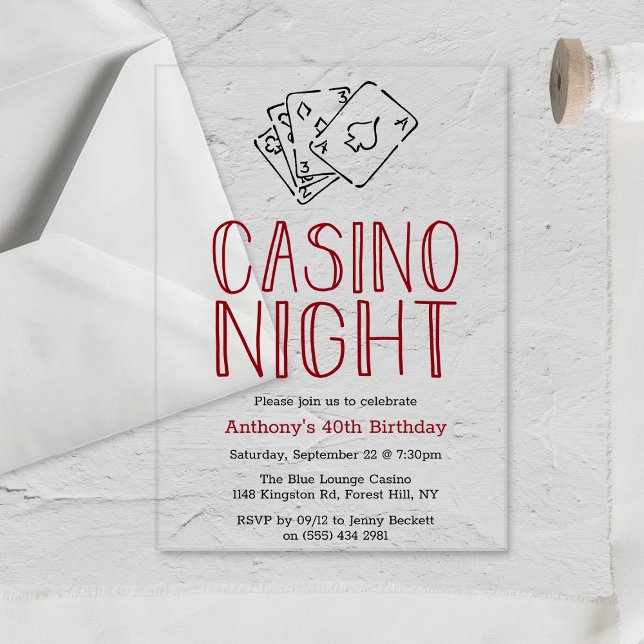 Modern Casino Night Birthday Party Acrylic Invitations (Creator Uploaded)
