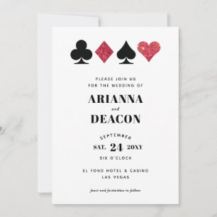 Modern Casino Wedding Invitation with Red Glitter