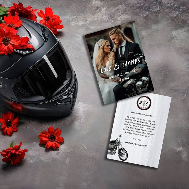 Modern Casual Biker Wedding Motorcycle Theme Thank You Card (Creator Uploaded)