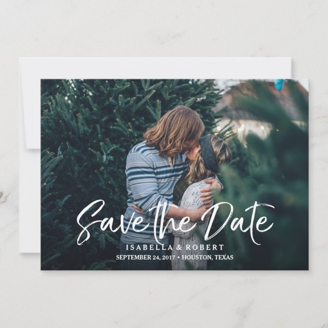 Modern casual brush photo save the date (Front)