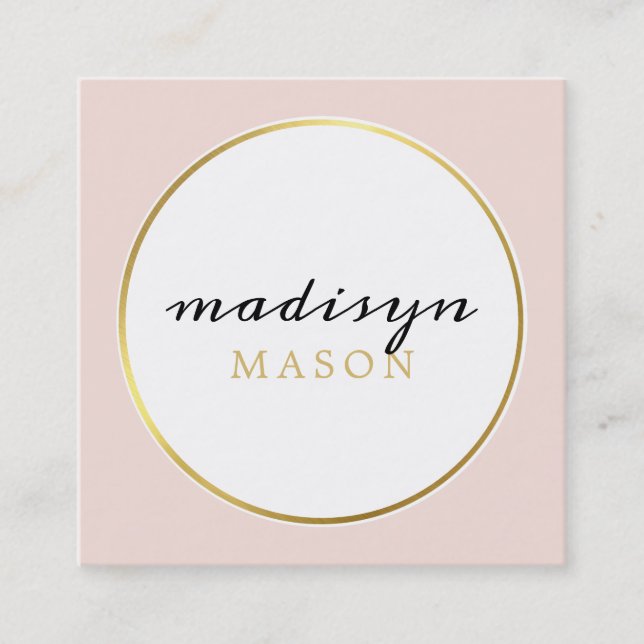 MODERN CASUAL elegant border black gold blush pink Square Business Card (Front)