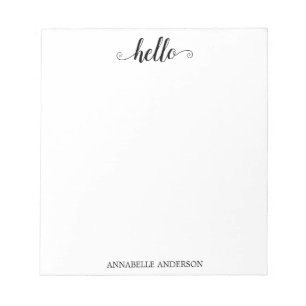 Modern Casual Elegant Script Black Grey Hello Notepad