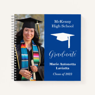 Modern Casual Navy Blue Autograph Graduate Guest Notebook