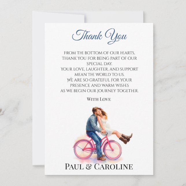 Modern Casual Romantic Couple Illustration Party Thank You Card (Front)