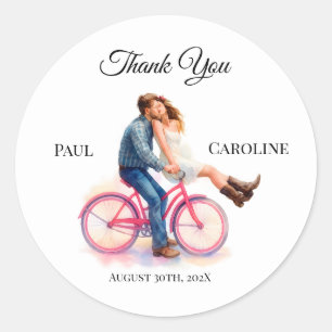 Modern Casual Romantic Wedding Artistic Couple Classic Round Sticker