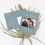 Modern casual script b typography wedding  announc announcement postcard<br><div class="desc">Modern stylish script elegant typography wedding save the date photo postcard. Modern minimal stylish design. dusty blue and white colours can be customised.</div>