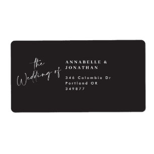 Modern casual script black wedding return address