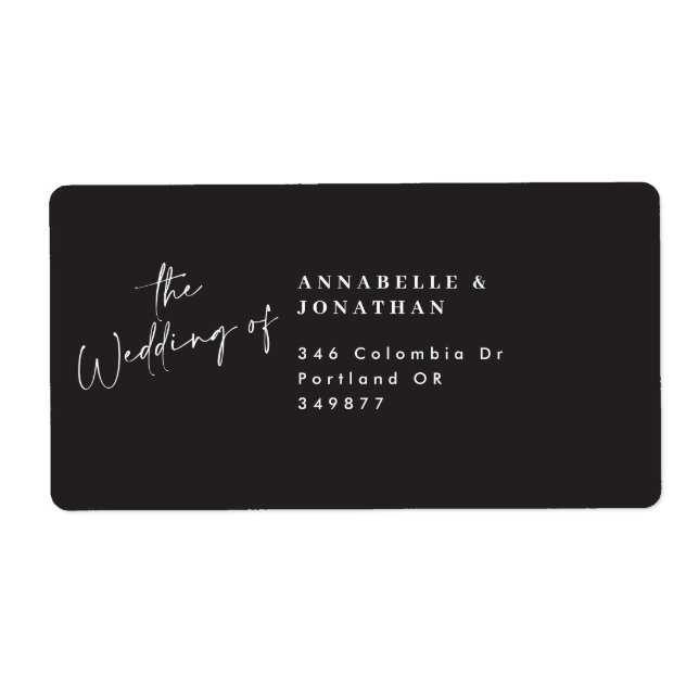 Modern casual script black wedding return address (Front)