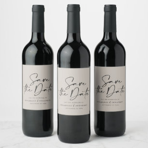 Modern casual script grey save the date wedding wine label