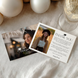 Modern Casual  Simple Trendy 2 photos graduation Thank You Card