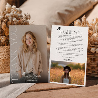 Modern Casual  Simple Trendy 2 photos graduation Thank You Card