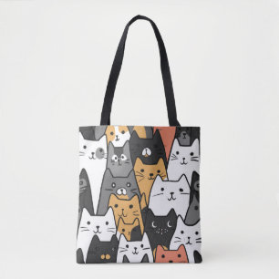Modern Cat Faces Tote Bag – Stylish Cartoon Cat