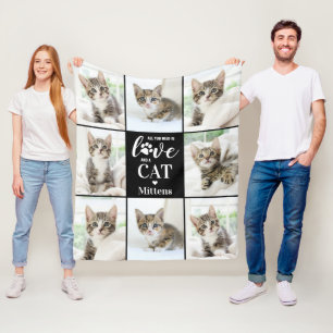 Modern Cat Lover Pet Personalised 8 Photo Collage Fleece Blanket