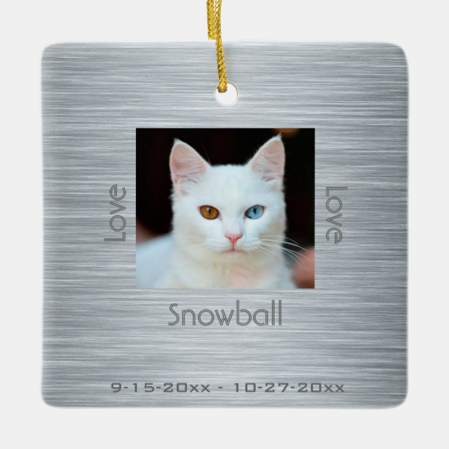 Modern Cat Memorial Photo Love Christmas Ceramic Ornament (Front)