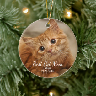 Modern Cat Mum Photo Christmas  Ceramic Ornament
