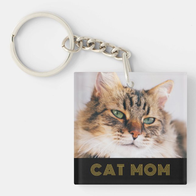 Modern Cat Mum Photo  Key Ring (Front)