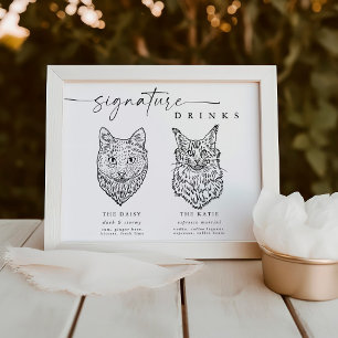 Modern Cat Signature Drinks Wedding Pet Bar Sign