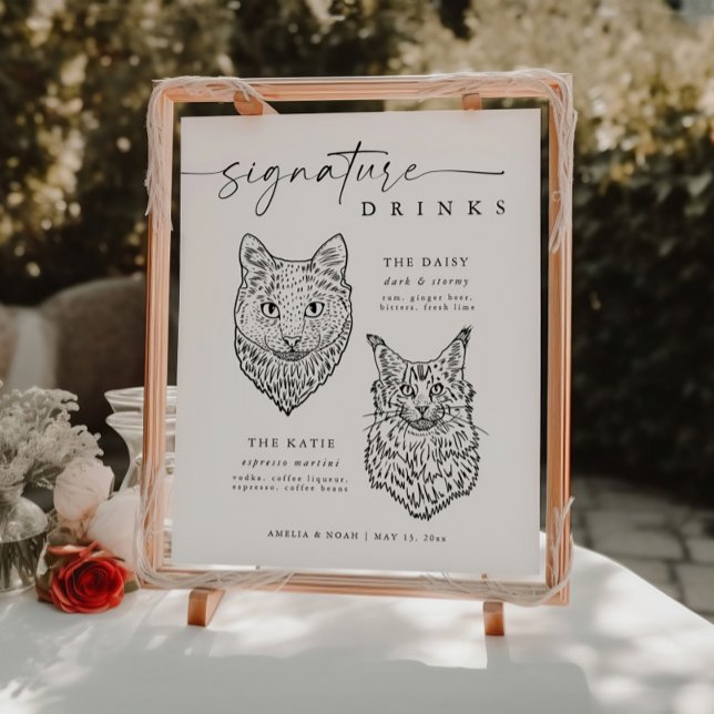 Modern Cat Signature Drinks Wedding Pet Bar Sign (Creator Uploaded)