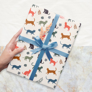 Modern Cat Silhouette Patterned Cream Wrapping Paper