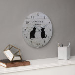 Modern cat silhouettes monogrammed wood pattern large clock<br><div class="desc">Modern cat silhouettes monogrammed wood pattern Large Clock.
You can add your own name to personalise.</div>