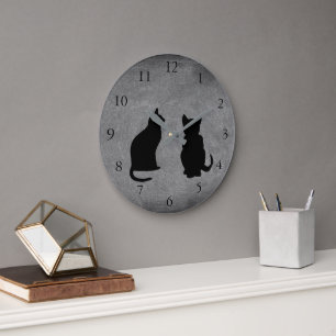 Modern cat silhouettes, pets on chalboard large clock