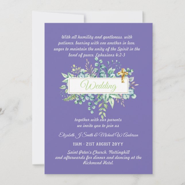 Modern Catholic Wedding Invitations Botanical (Front)