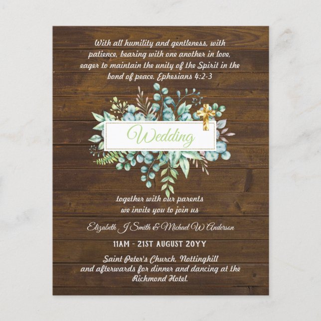 Modern Catholic Wedding Invitations Botanical (Front)