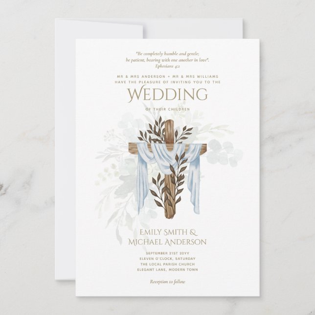 Modern Catholic Wedding Invitations Elegant White (Front)