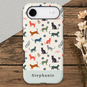 Modern Cats Pattern Custom Name Elegant Cream